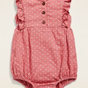Cotton Linen Blend Ruffle Pink Polka Dot Romper From Old Navy 18-24 months EUC